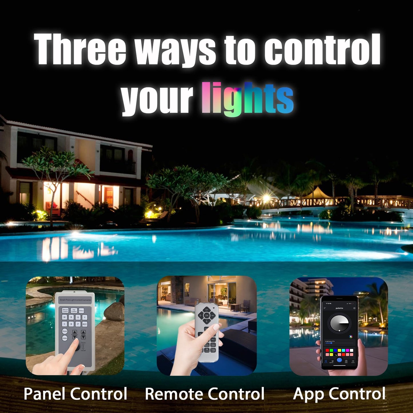 FixOasis Led Pool Lights for Inground Pool,60W 10 Inch Inground Pool Light with Controller,Remote and APP Control,50FT Cord,Suitable for Most 10 Inch Wet Niche,304 Stainless Steel,IP68