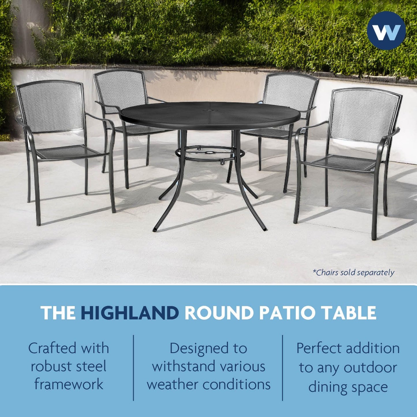 Wabash Valley 36” Round Patio Table - Seats 2-4 People | Stylish Steel Mesh Pattern | Extremely Durable | Lifetime Outdoor Use | Withstands All Weather Conditions | Highland Collection