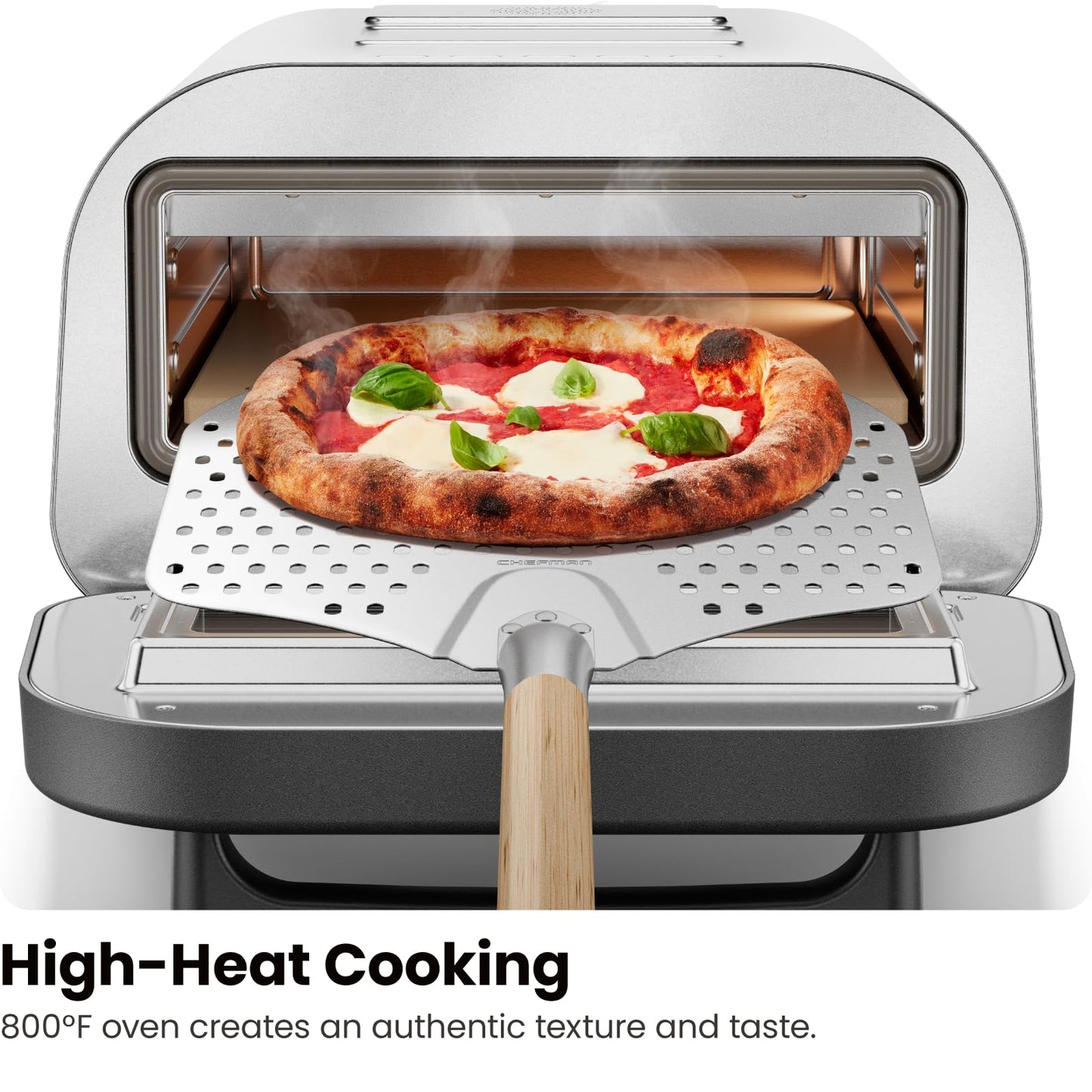 CHEFMAN Indoor Pizza Oven - Makes 12 Inch Pizzas in Minutes, Heats up to 800°F - Countertop Electric Pizza Maker with 5 Touchscreen Presets, Pizza Stone and Peel Included - Stainless Steel