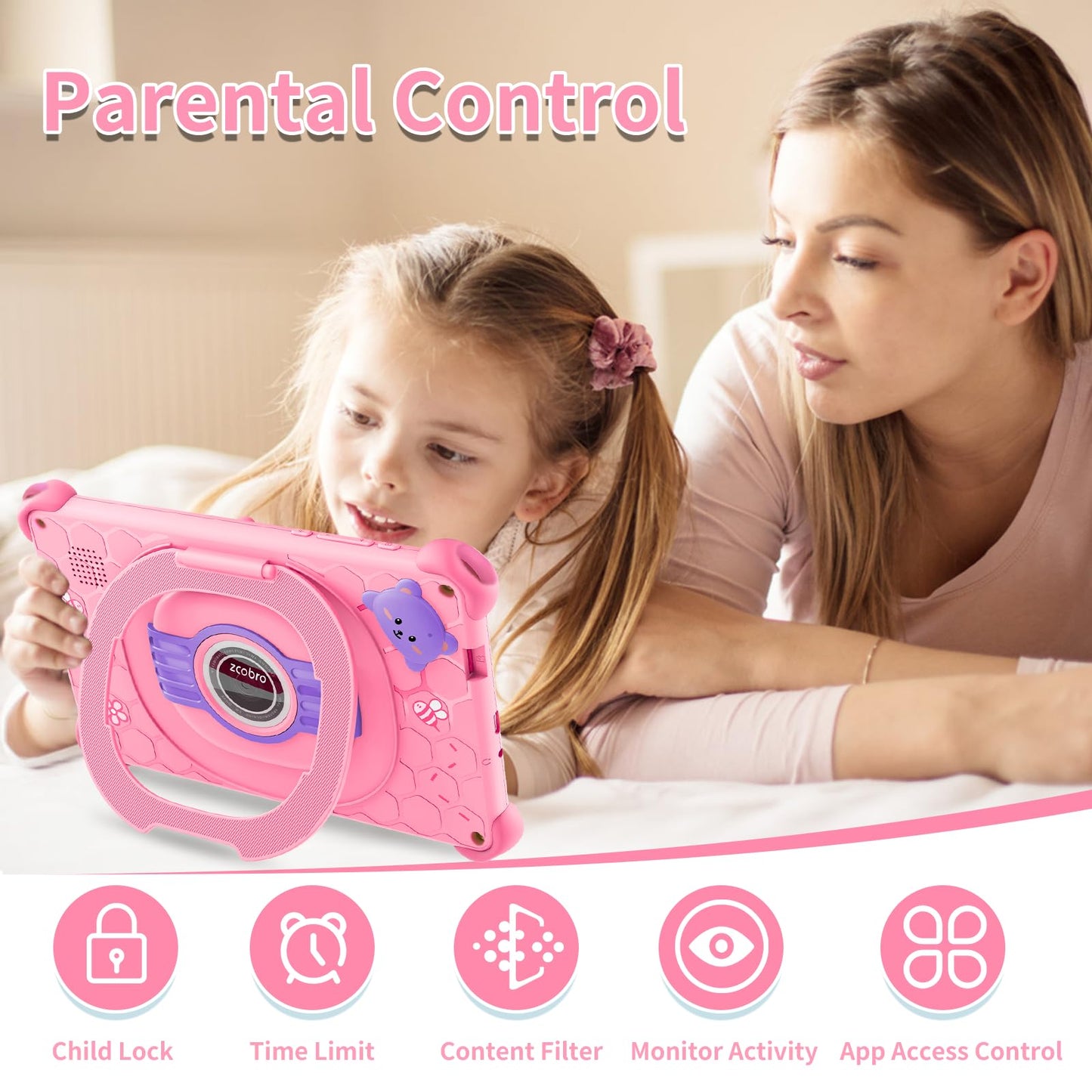 Kids Tablet 7" Toddler Tablet for Kids, 2GB RAM 32GB ROM Kids Learning Tablets with Case Bluetooth WiFi GMS Parental Control Children Tablet for Girls Boys Free Games and App Preinstalled, Pink