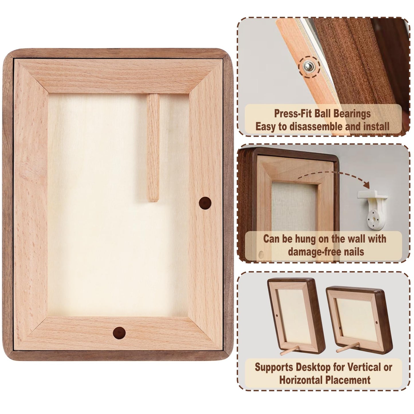 HELPLEX 5x7 Picture Frame Set of 2, Display Picture 4x6 with Mat or 5x7 Without Mat, Made of Natural Walnut Wood, HD Tempered Glass, Vertical or Horizontal Display for Tabletop and Wall