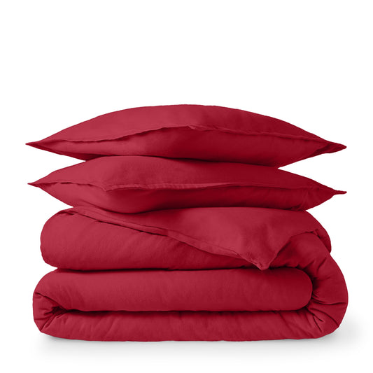 Bare Home Flannel Duvet Cover Set - King/California King - 100% Cotton, Velvety Soft Heavyweight Premium Flannel, Double Brushed - Includes Sham Pillow Covers (King/Cal King, Red)