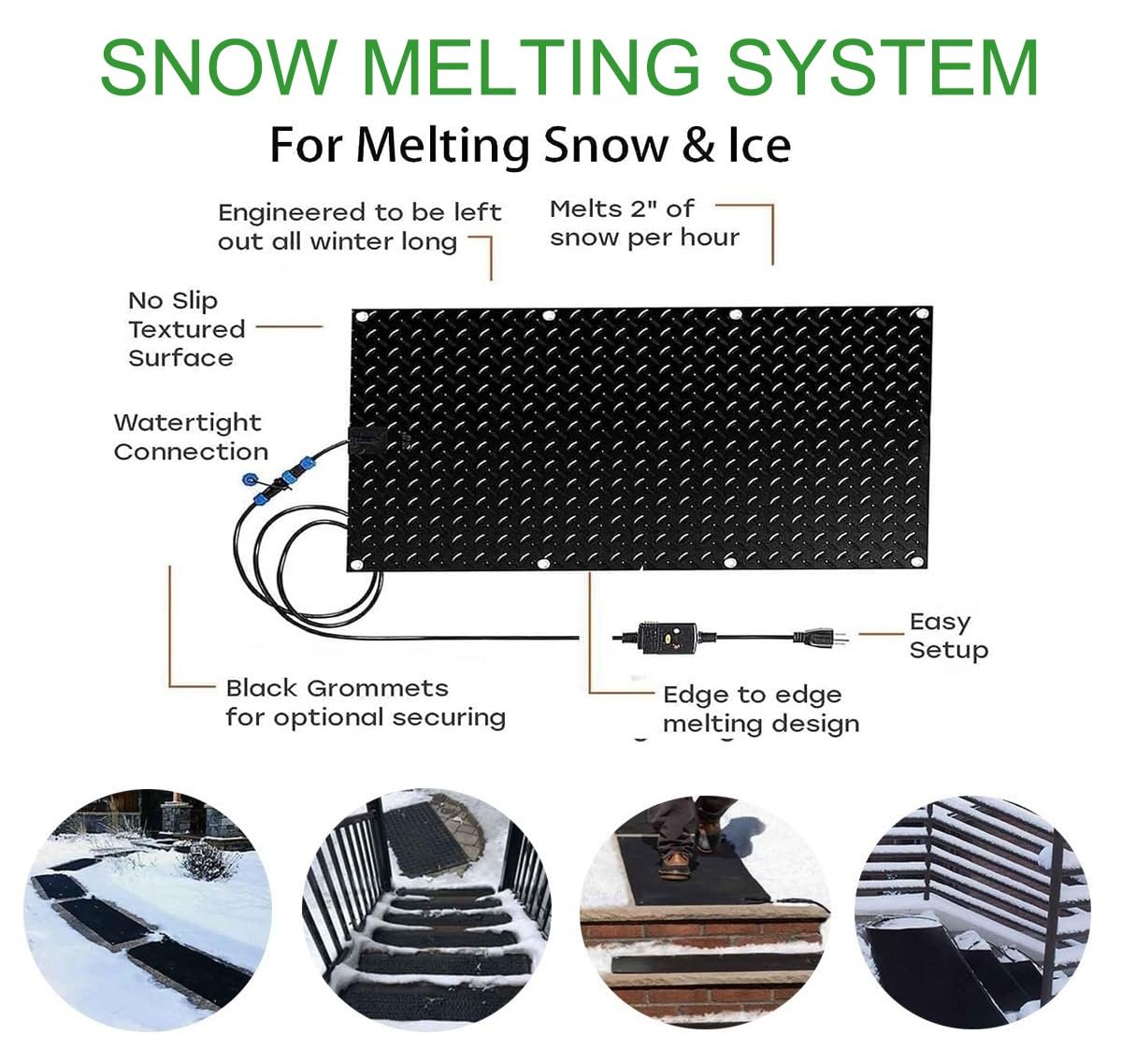 Heated Snow Melting Mats for Entrances, Heated Outdoor Mats Non-Slip Snow and Ice Melting Mats for Winter Snow Removal, Roof and Valley Heater, Melts 2 Inches of Snow per Hour ( Size : 24 x 36" in/60.