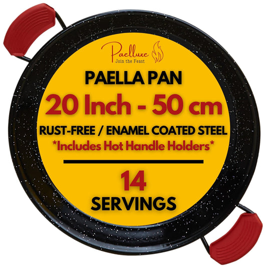 20 Inch Paella Pan 14 Servings - Enamelled No Rust Easy to Clean Steel Pan Propane - Gas Burners for Cooking - Indoor & Outdoor Cooking Skillet - Cacerola Paellera Sarten