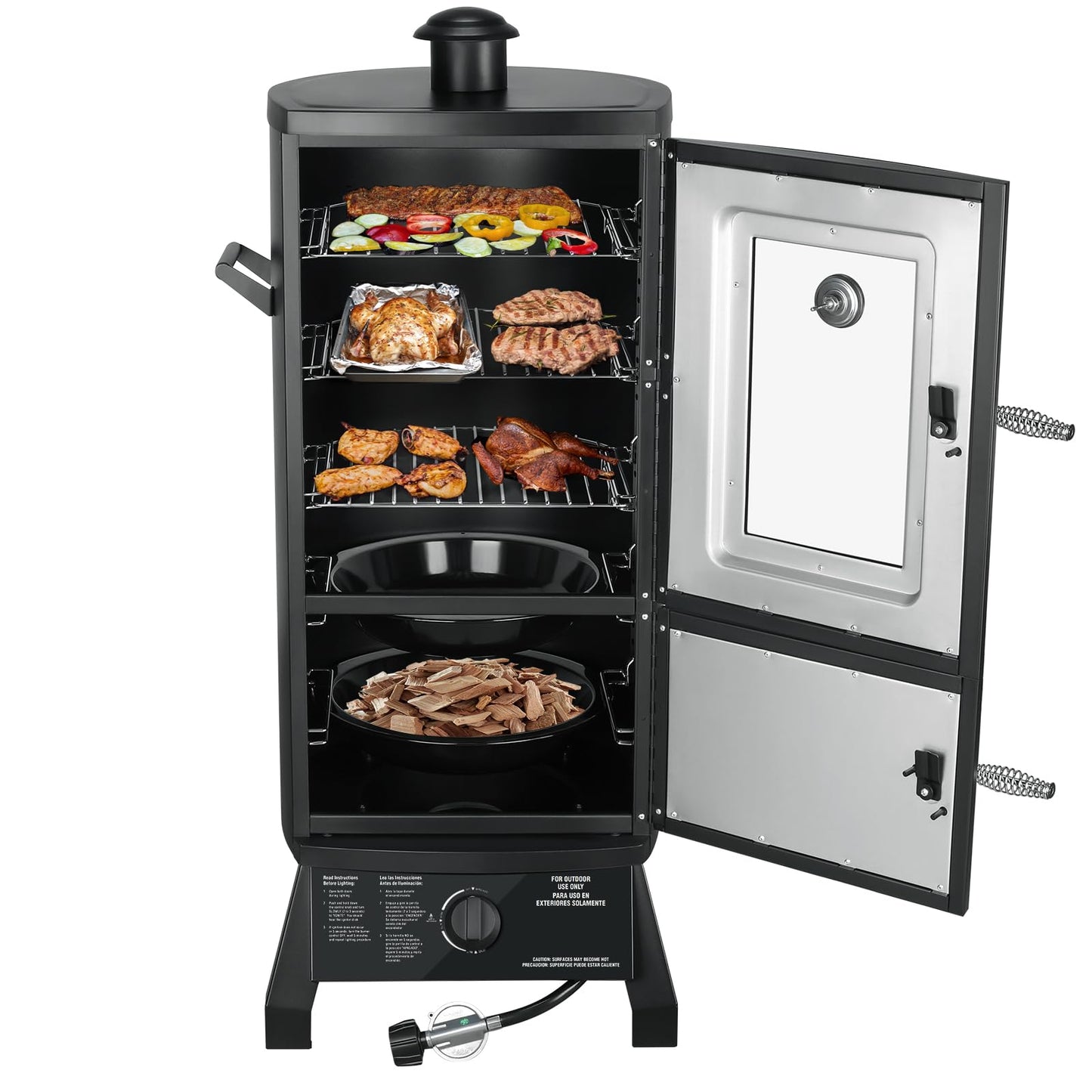 Vertical Propane Smoker with Temperature Control, BBQ Smoker Grill Outdoor Heavy Duty Three Removable Smoking Shelves, Black