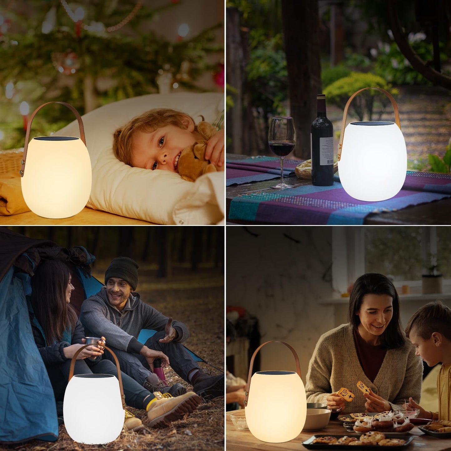 Outdoor Lanterns for Patio Waterproof for 1800mAh Battery Lantern with Solar Lanterns Outdoor DC-USB Rechargeable, Warm White+ Cool White, for Outside/Indoor Camping Garden Yard