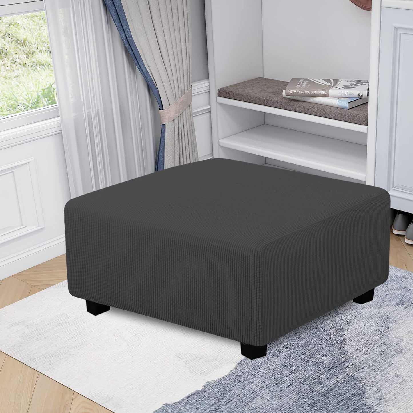 Easy-Going Stretch Square Ottoman Cover 40x40x15 inch Folding Storage Stool Furniture Protector Soft Rectangle slipcover with Elastic Bottom Dark Gray