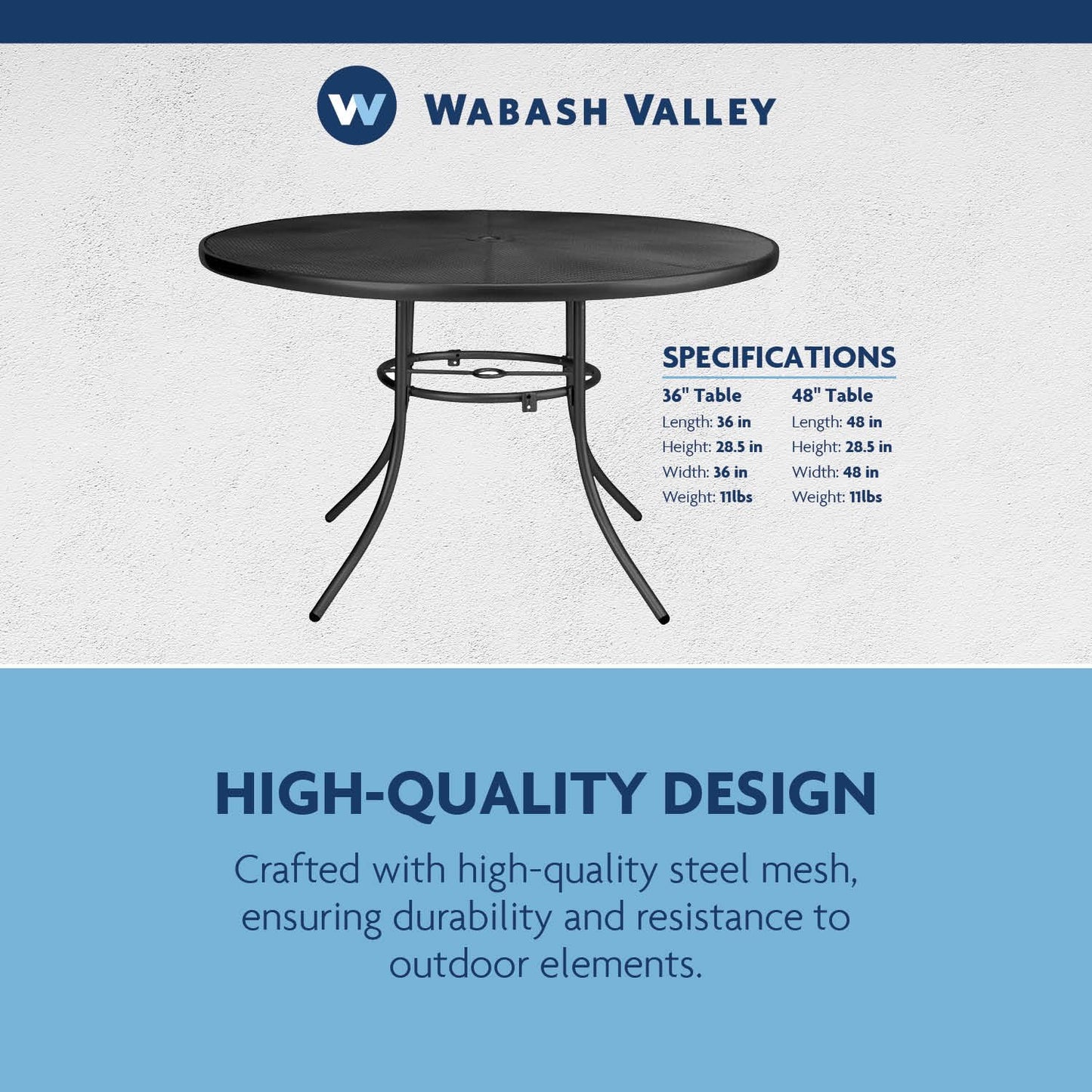 Wabash Valley 36” Round Patio Table - Seats 2-4 People | Stylish Steel Mesh Pattern | Extremely Durable | Lifetime Outdoor Use | Withstands All Weather Conditions | Highland Collection