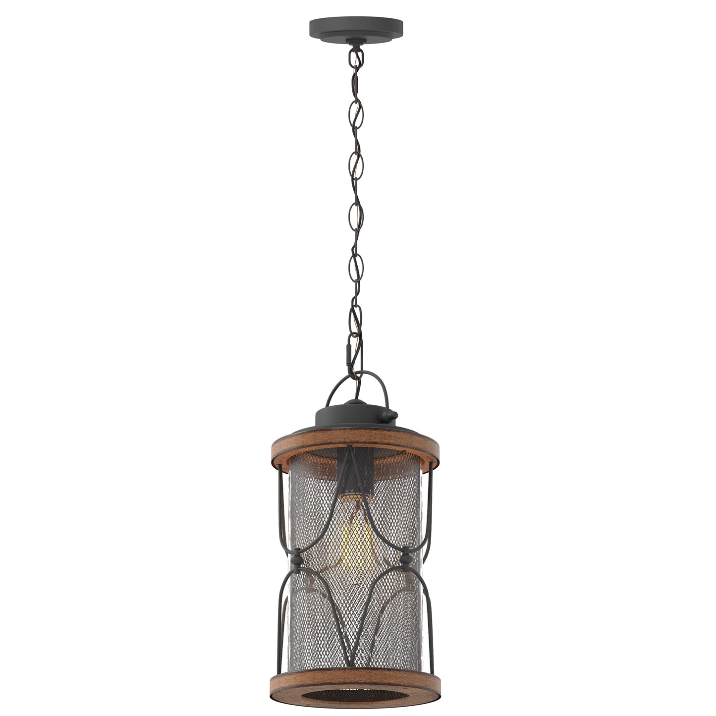 Inlight Outdoor Pendant Light for Porch, 1-Light Farmhouse Rustic Exterior Hanging Lantern, Matte Black and Barnwood Finish, Bulb Not Included, IN-0625-1-BK