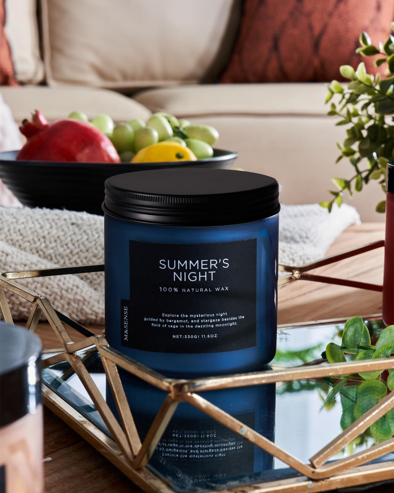 M&SENSE Summer's Night Scented Candle, 11.6oz Natural Soy Jar Candle for Home, Medium 2 Wick Candle Gifts for Men, Up to 70 Hours Burn time, Manly Candles for Bedroom