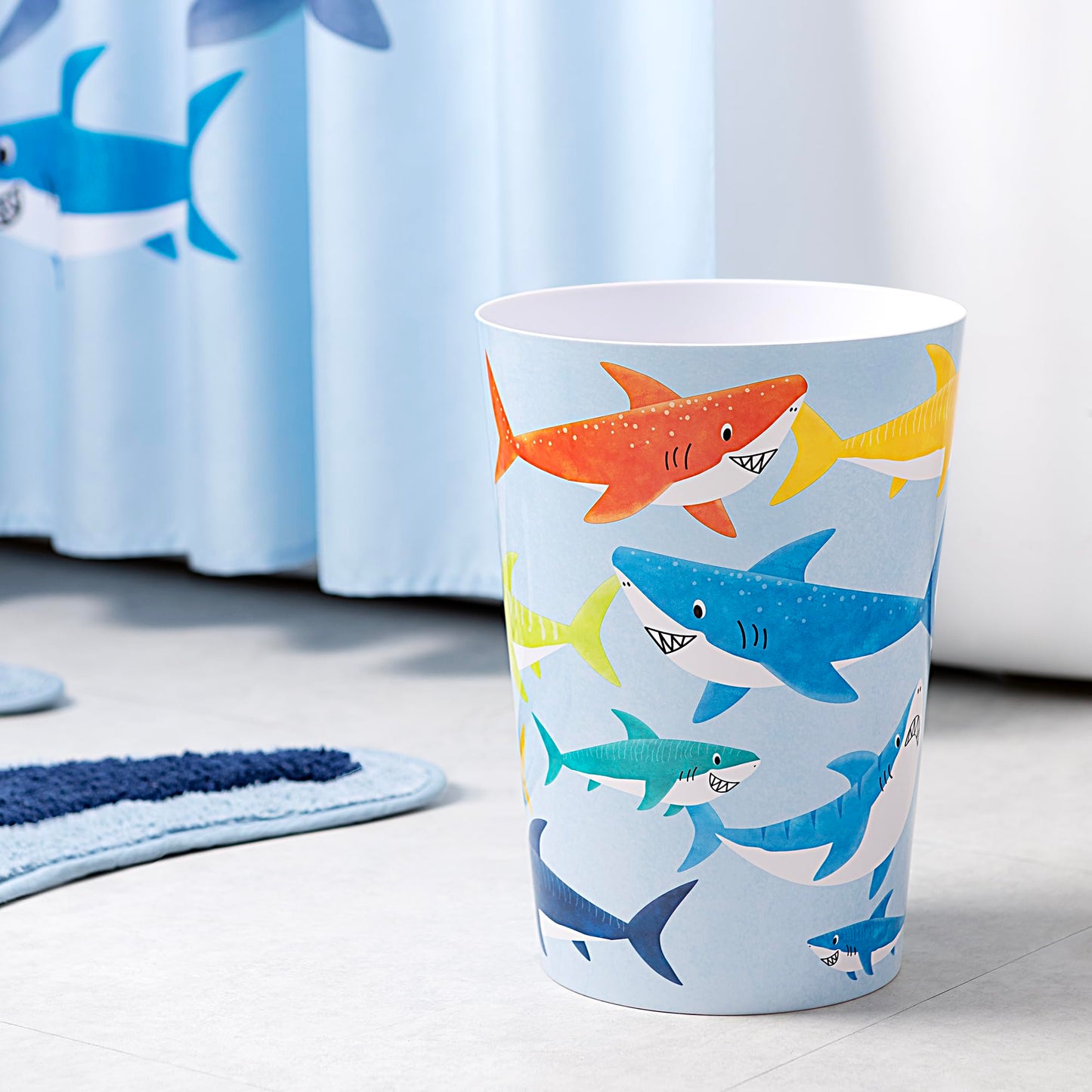 Allure Home Creation Colorful Shark Wastebasket-Compact Size-1.71 Gallons