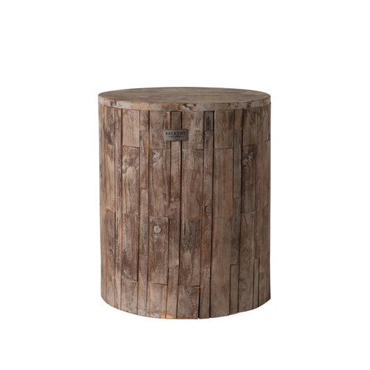 Patio Sense 62420 Elyse Round Rustic Garden Stool Wood Outdoor Seating & End Table Portable Adaptable Outdoor Furniture Ideal for Entertaining, Gardening & Decor - Seasoned Patina Finish