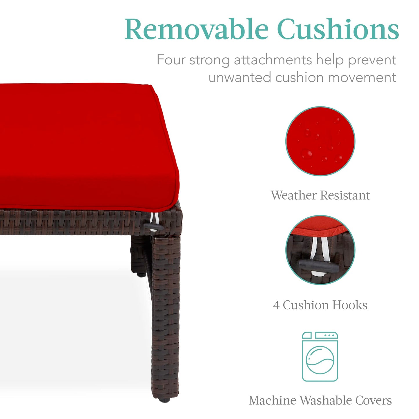 Best Choice Products Set of 2 Wicker Ottomans, Multipurpose Outdoor Furniture for Patio, Backyard, Additional Seating, Footrest, Side Table w/Removable Cushions, Steel Frame - Brown/Red