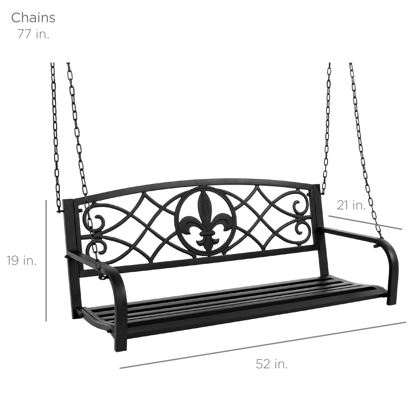 Best Choice Products 2-Person Metal Outdoor Porch Swing, Hanging Steel Patio Bench for Garden, Deck, Yard w/Weather-Resistant Steel, 485lb Weight Capacity - Black