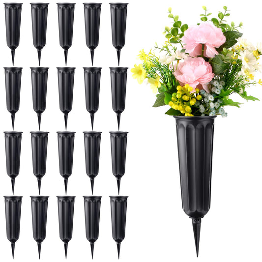 20 Pack Cemetery Vases with Spikes,Plastic Vases for Flowers,Grave Decorations for Cemetery,Grave Flower Holder,Memorial Floral Vases(Black)