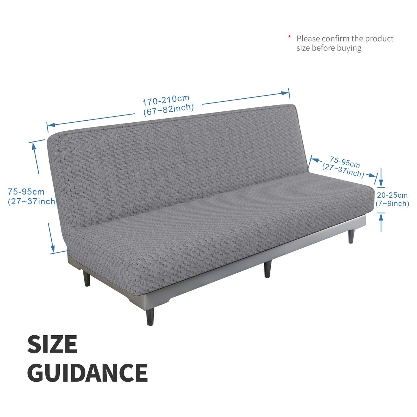 MAXIJIN Newest Jacquard Futon Cover Stretch Armless Futon Sofa Cover Soft Futon Slipcover with Elastic Bottom Thick Sofa Bed Furniture Protector Covers for Washable Futon (Futon, Light Gray)