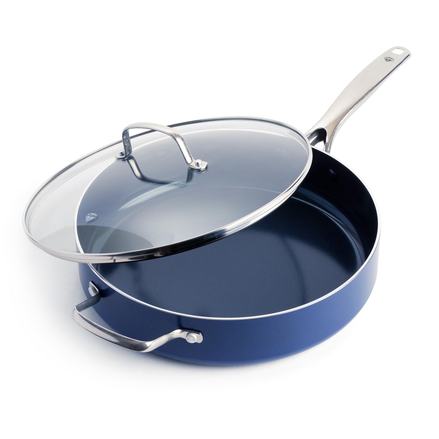 Blue Diamond 5QT Saute Pan Jumbo Cooker Skillet with Helper Handle and Lid, Non-Toxic PFAS-Free Diamond Infused Healthy Ceramic Nonstick, Dishwasher Safe, Oven Safe, Metal Utensil Safe, Blue