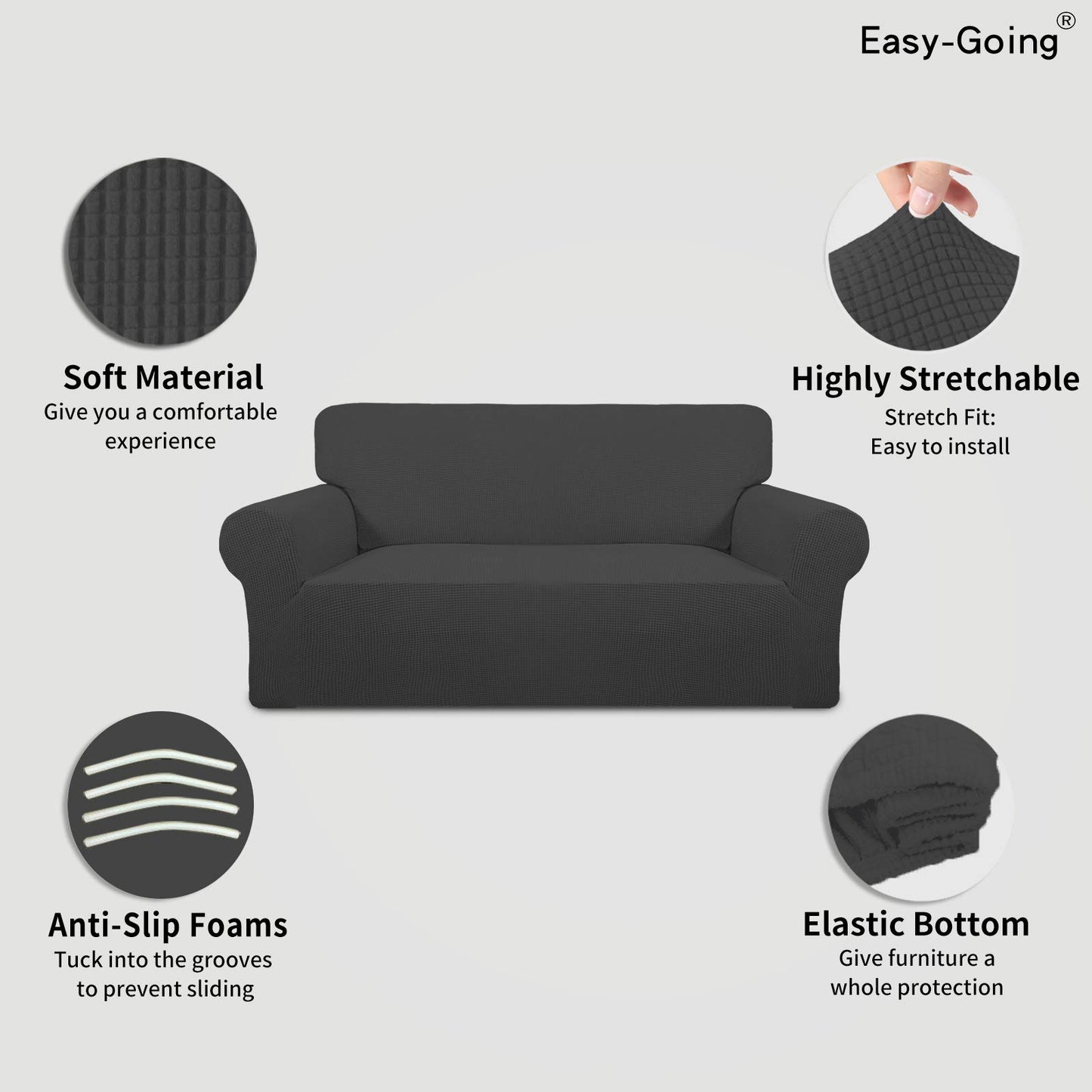 Easy-Going Stretch Loveseat Slipcover 1-Piece Sofa Cover Furniture Protector Couch Soft with Elastic Bottom for Kids Polyester Spandex Jacquard Fabric Small Checks (Loveseat, Dark Gray)