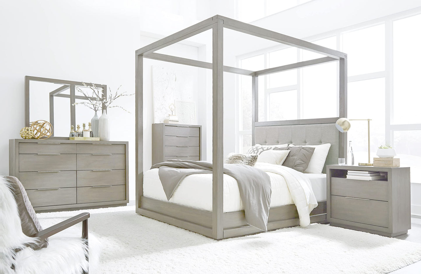 Modus Furniture Solid-Wood Canopy Bed, California King, Oxford - Mineral