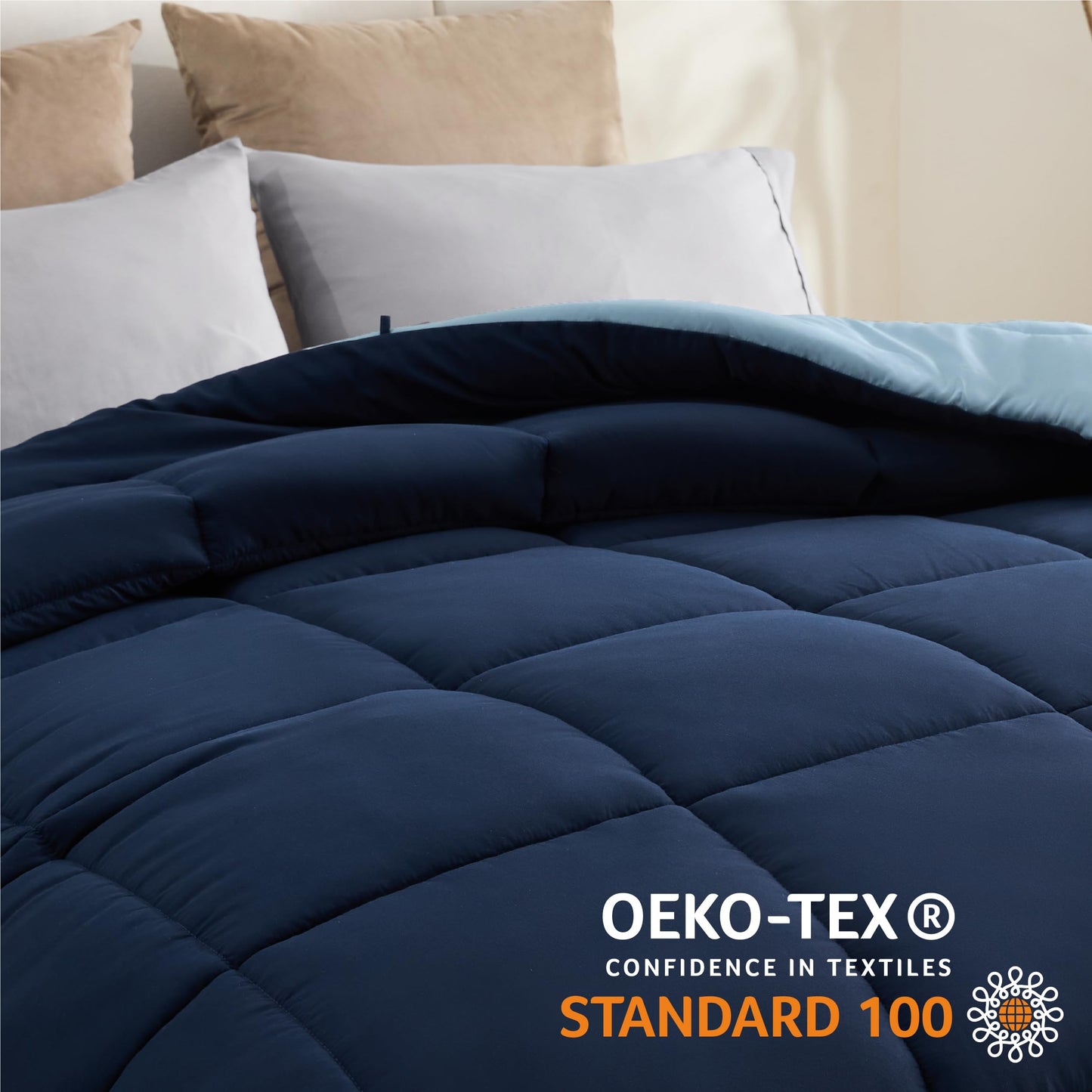 Bedsure Full Reversible Comforter Duvet Insert - All Season Quilted Comforters Full Size, Down Alternative Full Size Bedding Comforter with Corner Tabs - Blue/Light Blue