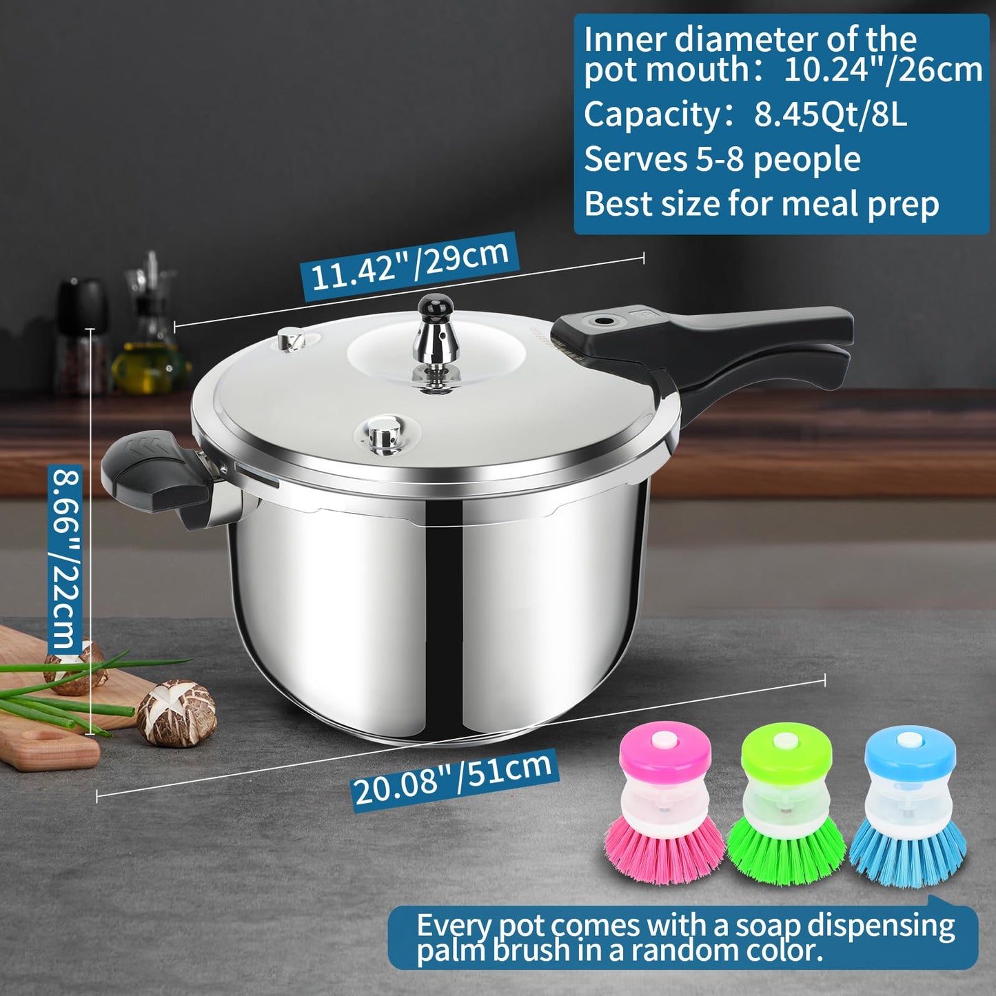 Stainless Steel Pressure Cooker 8 qt Induction Compatible Stove Top Pressure Cooker with Pressure Indicator Safeguard Devices,Compatible with Gas & Induction Cooker