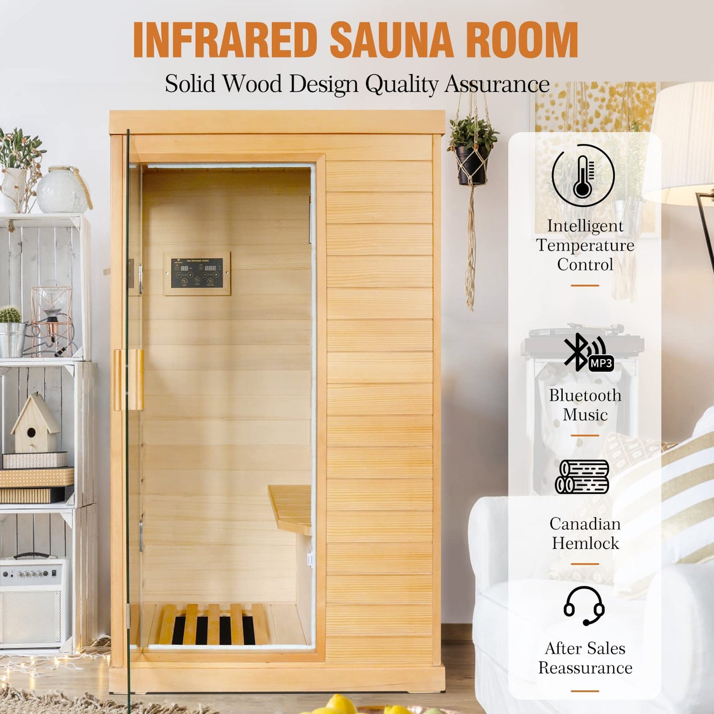 OUTEXER Far Infrared Sauna Home Sauna Spa Room Canadian Hemlock Wood 800W Indoor Saunas with Control Panel and Tempered Glass Door, Room:35.2 * 27.6 * 61.6Inch