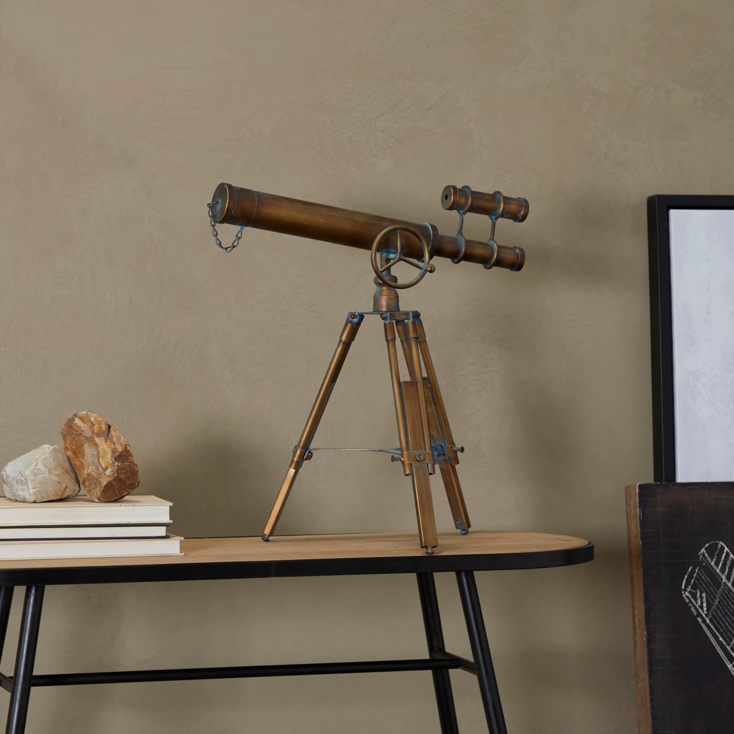 Deco 79 Metal Telescope, 17" x 11" x 18", Brass