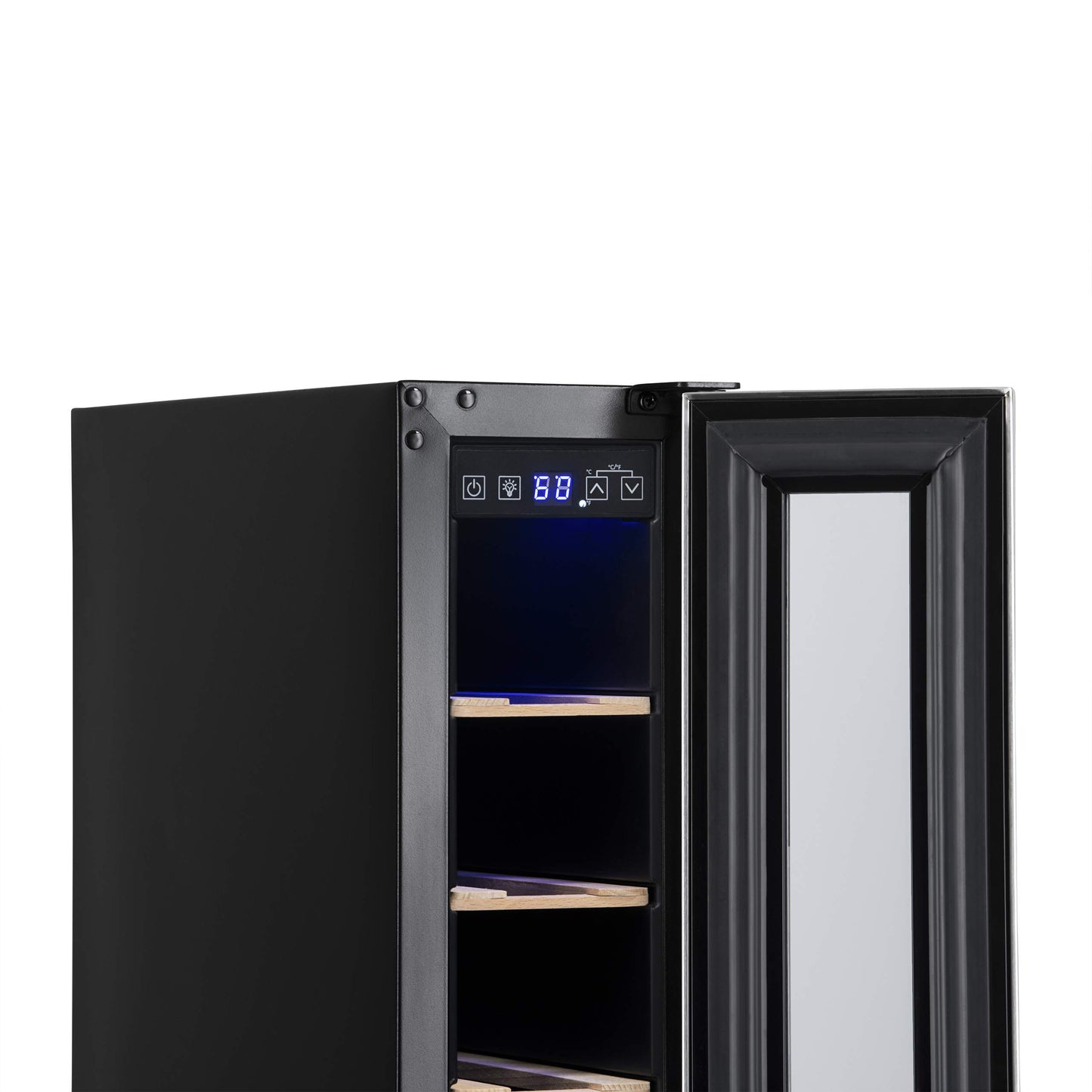 NewAir 6" Built-in or Freestanding 7 Bottle Wine Fridge, Bar Cabinet Mini Wine Cooler with Beech Wood Shelves, Stainless Steel Wine Cellar for Red, White, and Sparkling Wine