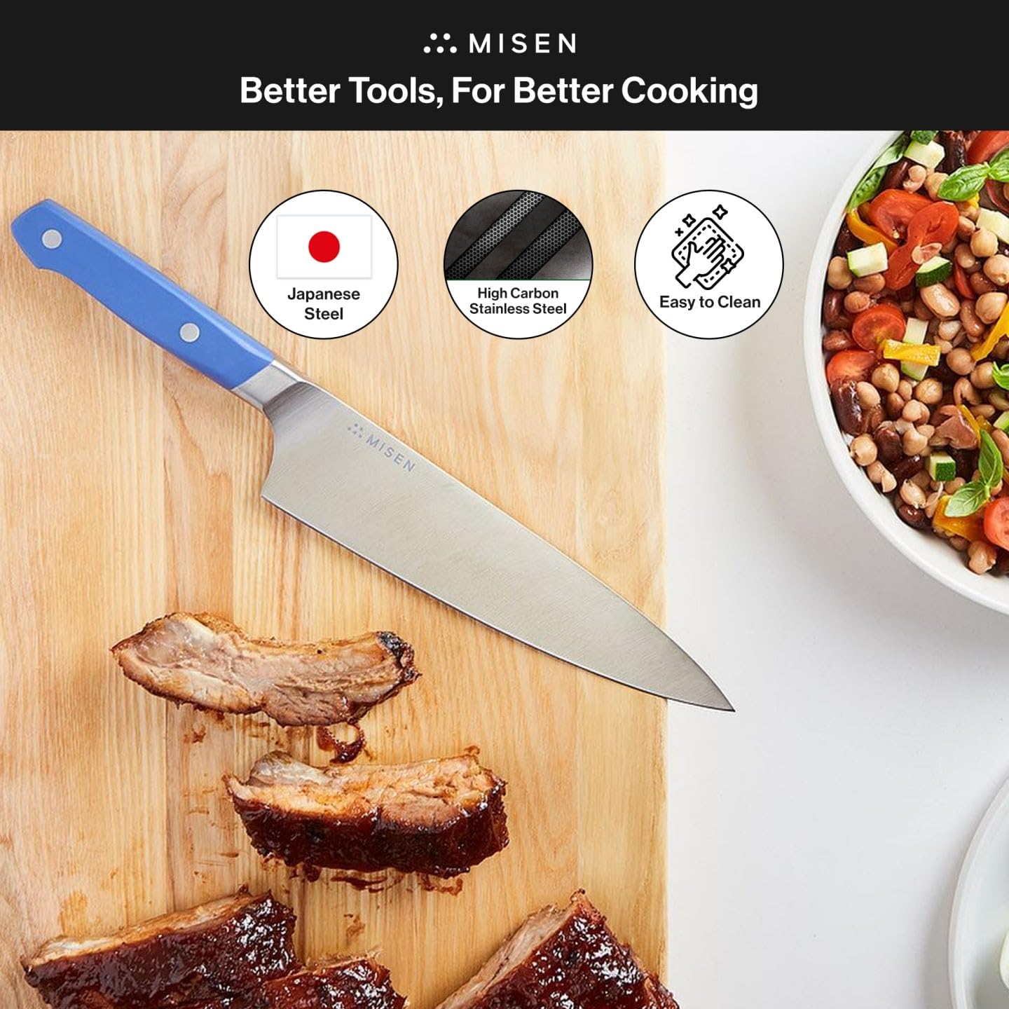 Misen Ultimate 8 Inch Chef's Knife - Pro Kitchen Knife - High Carbon Japanese Stainless Steel - Hybrid German and Japanese style blade - Craftsmanship for Culinary Enthusiasts, 8 in - Blue