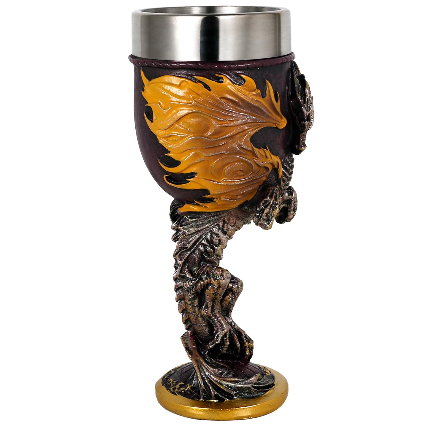 alikiki Medieval Flame Dragon Wine Goblet - Fantasy Dungeons and Dragons Wine Chalice Goblet- 7oz Stainless Steel Cup Drinking Vessel - Ideal Novelty Gothic Father Day Gift Party Idea