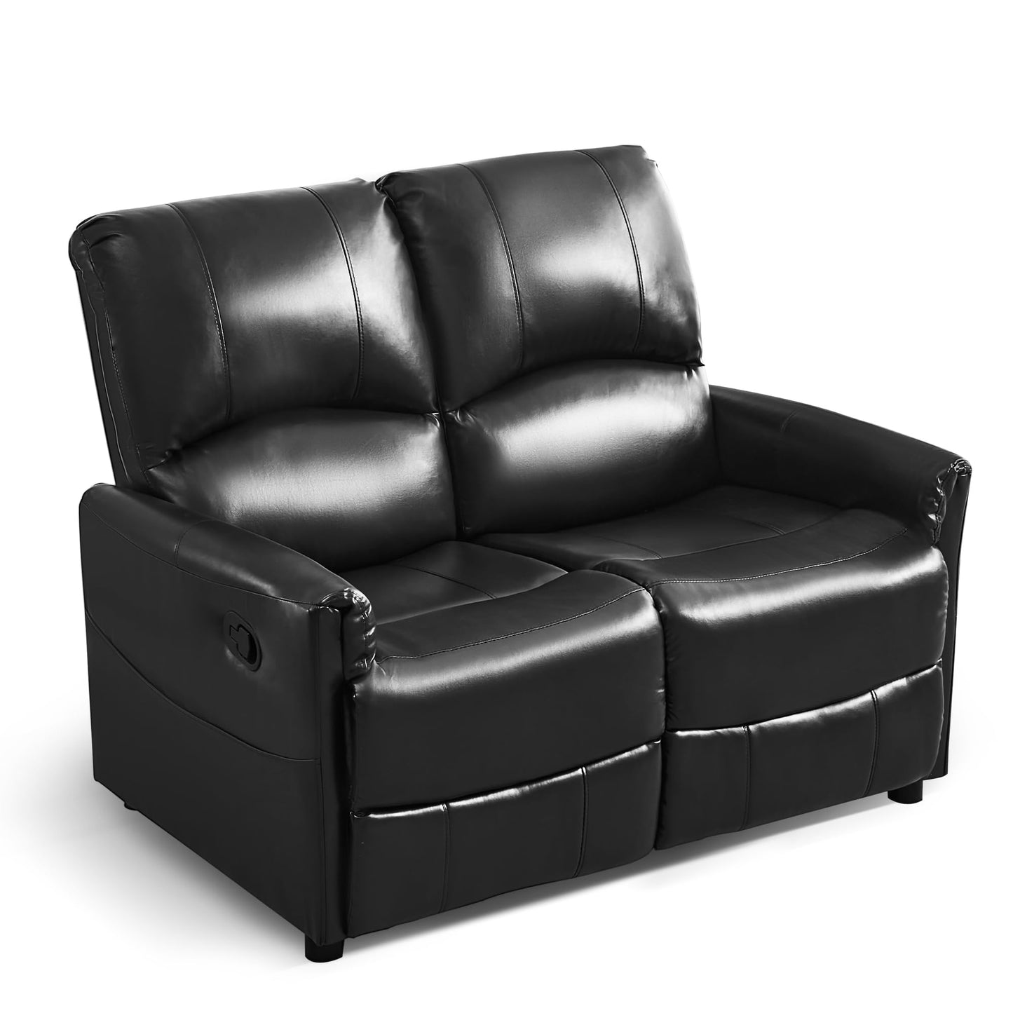 TUNYI 48.2" Loveseat Recliner RV Sofa - Double Manual Recliner Loveseat Glossy Leather Reclining Loveseat RV Furniture with 1" Leg and Side Pocket for Living Room/Apartment/RV (Black)