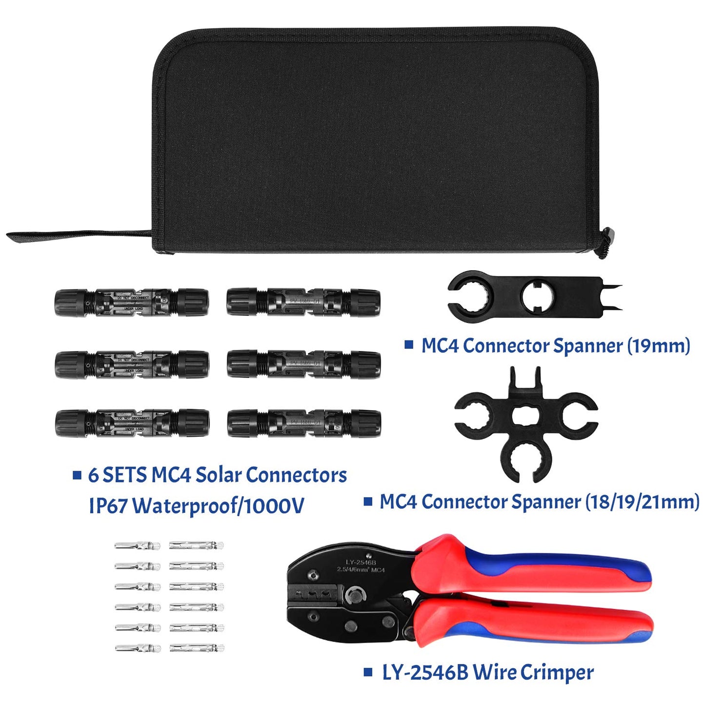 Kohree Solar Crimper Tool Kit: Connector Kit for Solar Panel Connectors - 12 Pairs of Solar Cable Connectors, 2 Spanner Wrench, 1 Wire Crimper, for 2.5/4/6mm² Solar Panel Cable Extension Assembly