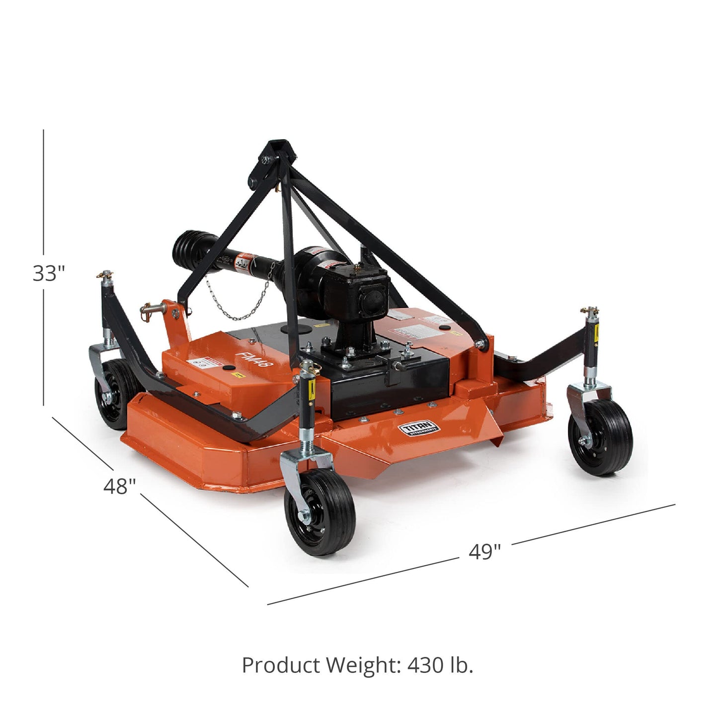 Titan Attachments 3 Point PTO Finish Mower, 48" Cutting Width, Category 1 Hitch, Rear Discharge, Requires 18-30 HP Tractor, Low-Noise Cast Iron Gearbox
