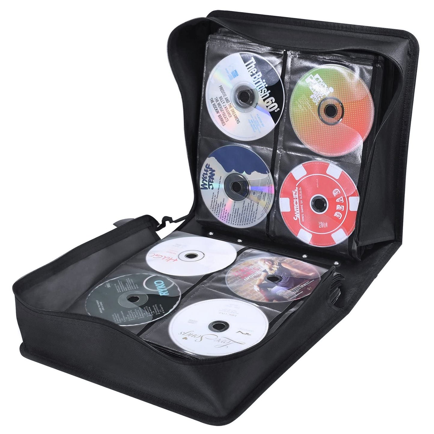 Siveit CD/DVD Case Binder, CD DVD Case Wallet Storage Holder Binder 400 Capacity CD/DVD Disc Case Booklet Album Box (Black Binder, PU Black)