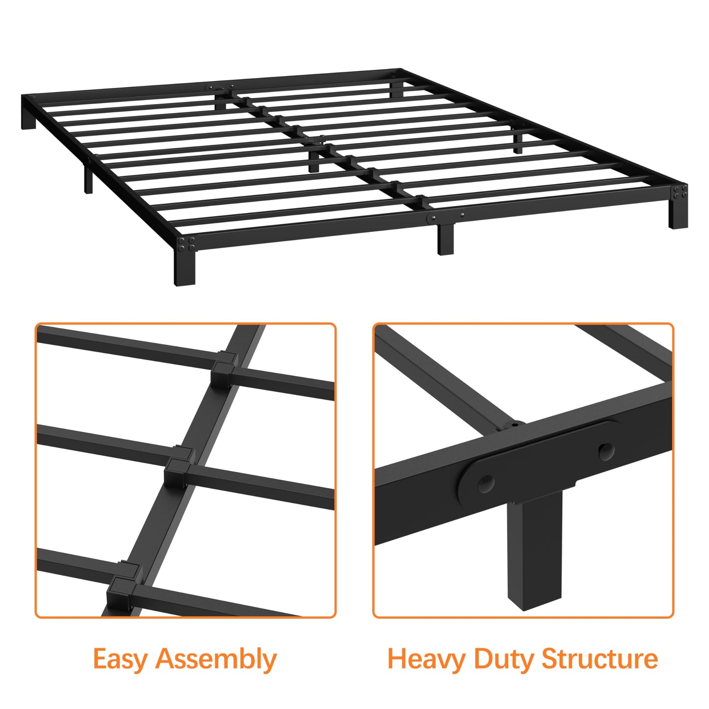 Vecilla Full Size Bed Frame 5 Inch Heavy Duty Metal Platform Low Profile Bed Frame No Box Spring Needed, Easy Assembly, Noise-Free, Black