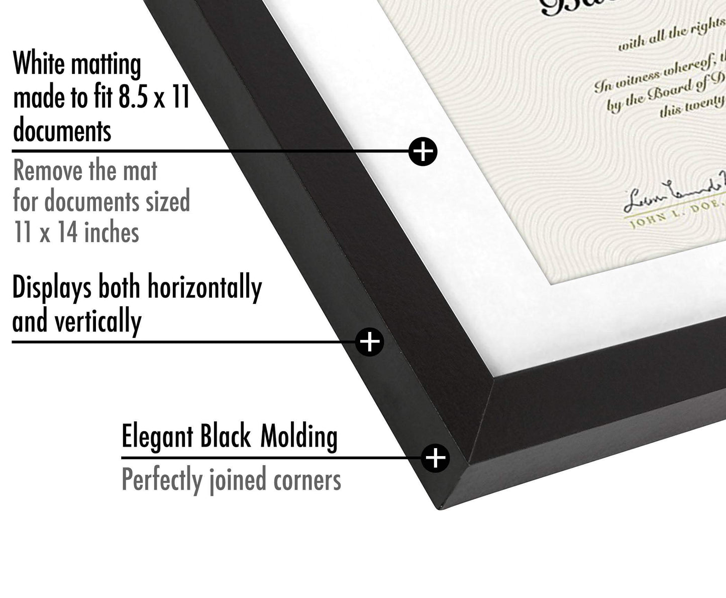 Americanflat 11x14 Diploma Frame with Shatter-Resistant Glass - Set of 2 - Use as 8.5x11 Frame with Mat or 11x14 Frame without Mat - Legacy Collection - Thin Picture Frame for Wall Display - Black