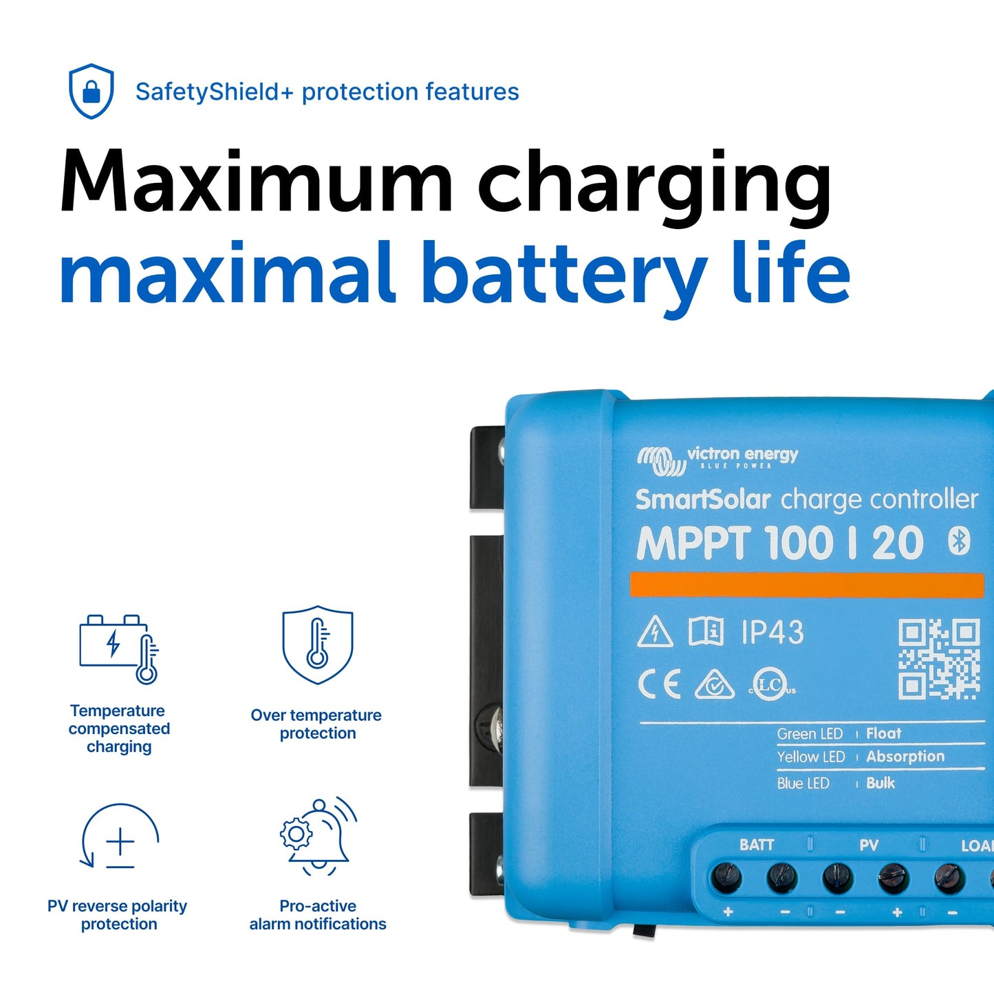 Victron Energy SmartSolar MPPT Solar Charge Controller (Bluetooth) - Charge Controllers for Solar Panels - 100V, 20 amp, 48-Volt