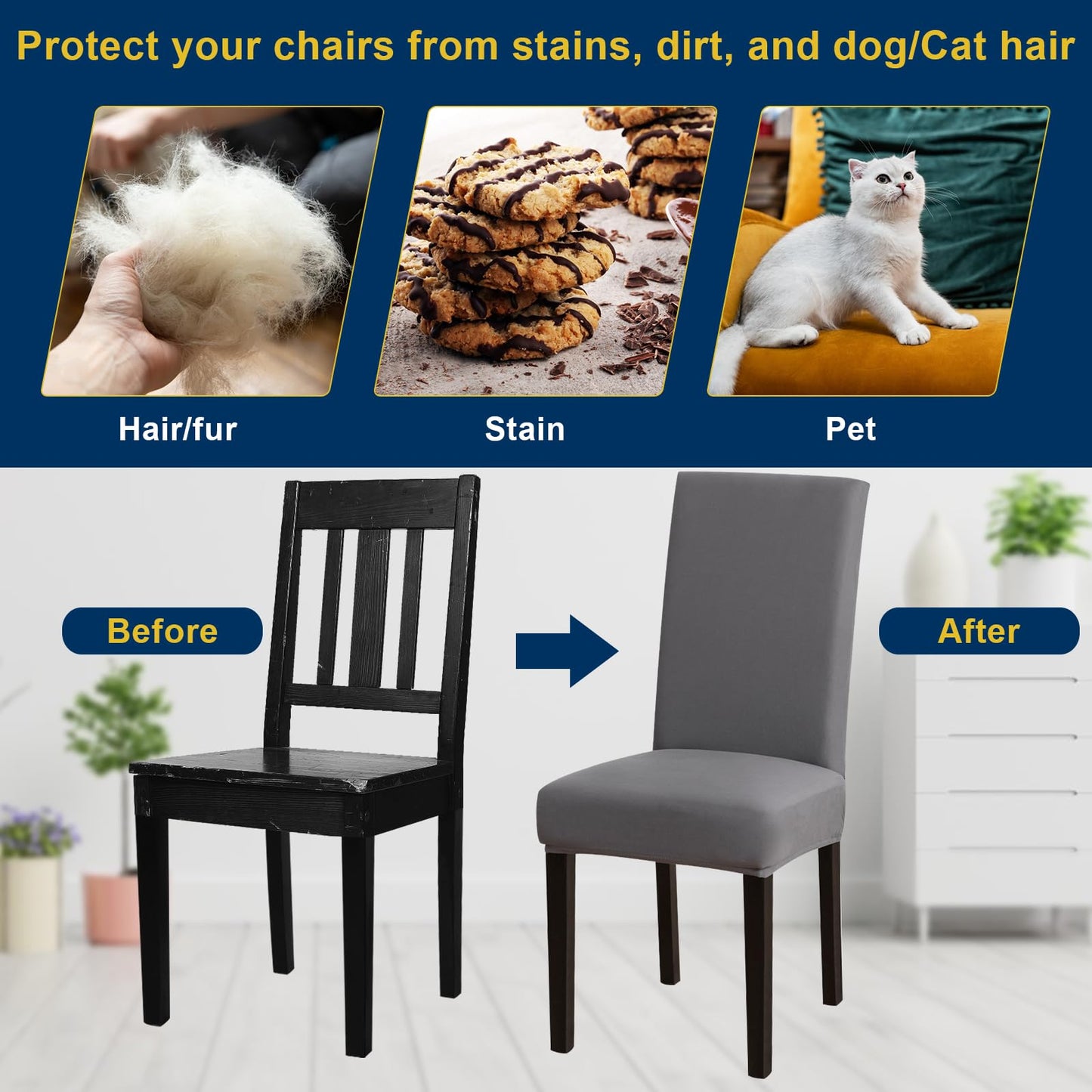 Fafua Chair Covers, Dining Room Chair Covers, Stretch Kitchen Chair Covers/Dining Room Chair Covers Set of 6, Removable Washable Dining Chair Slipcovers for Home, Hotel, Banquet