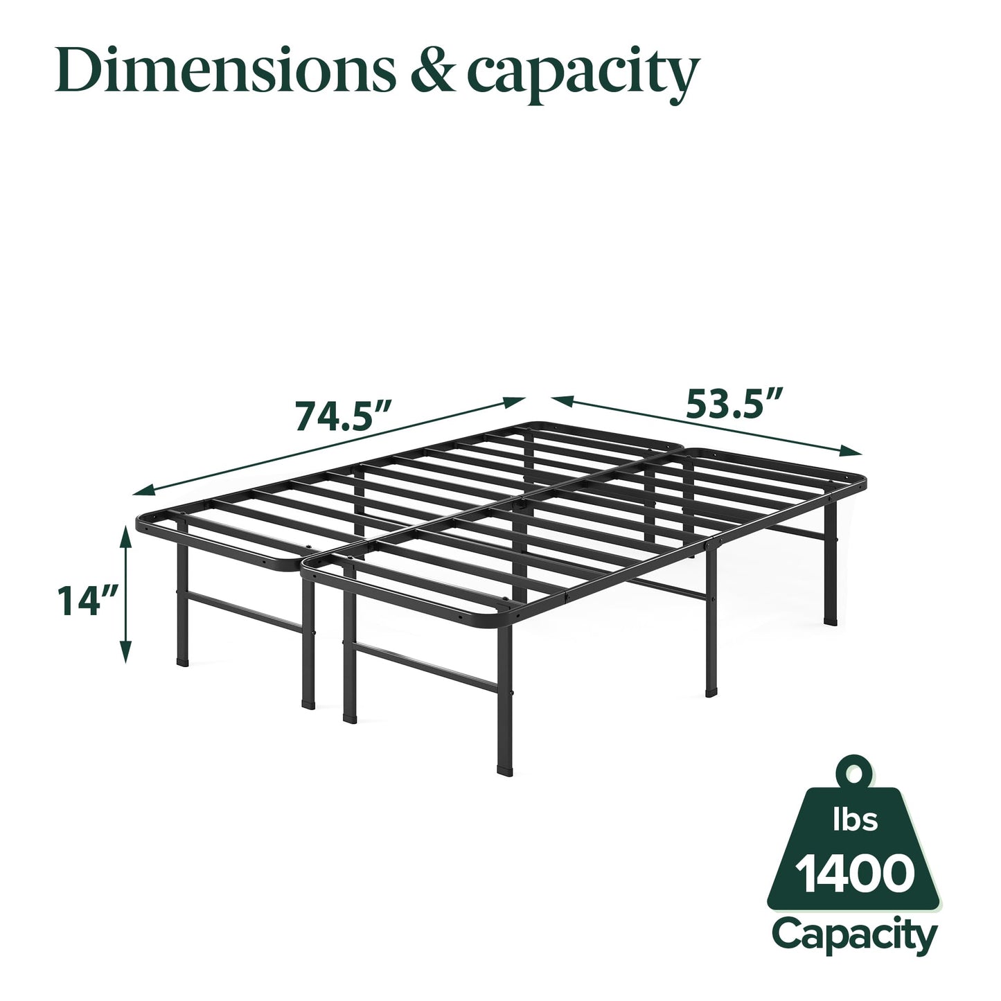 ZINUS Rumi 14in Easy SmartBase® Mattress Foundation, Sturdy Metal Bed Frame, No Box Spring Needed, Eco Friendly Packaging, Full