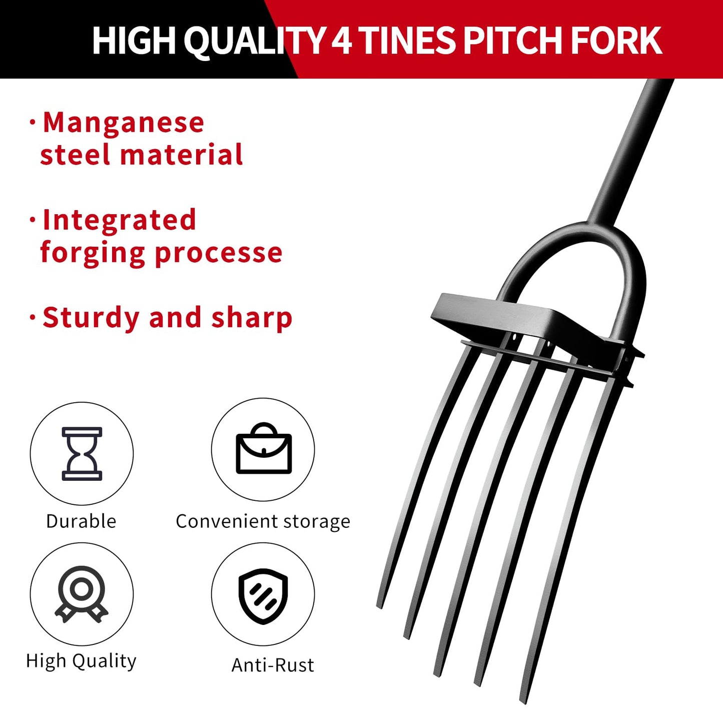 Ymachray Garden Fork, Pitchforks for Digging Composting Spading, Long Hand Tiller & Cultivator - 5 Tine, 45 inches