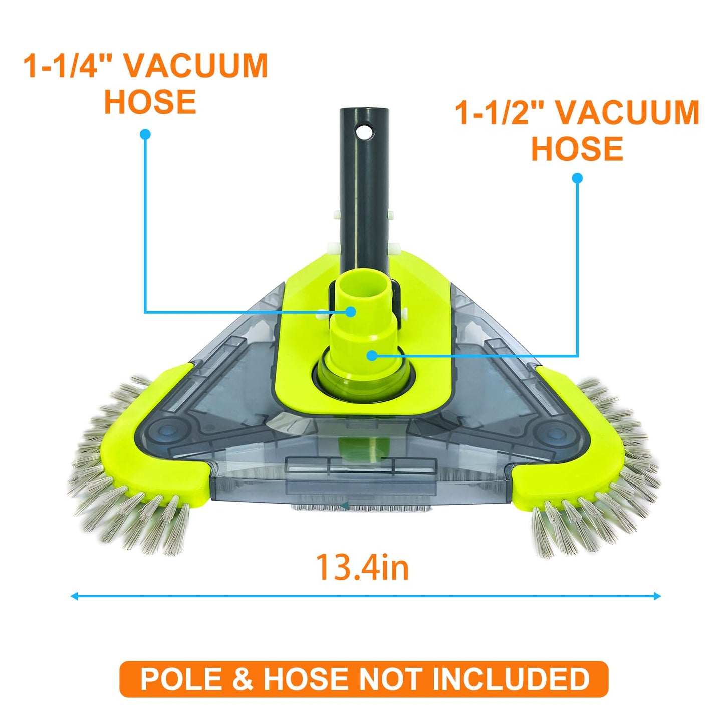 Sepetrel Upgrade Pool Vacuum Head with Side Brush & Universal Rotatable Hose Adapter,Weighted Triangular Shape(Safe for Vinyl Liner Pool)