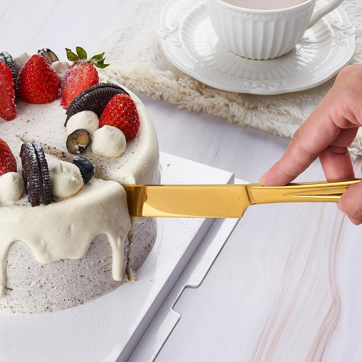 GoGeiLi Gold Cake Knife and Server Set, 13-inch Stainless Steel Cake Cutting Set, Elegant Cake Cutter Set for Wedding, Birthday, Parties, Anniversary