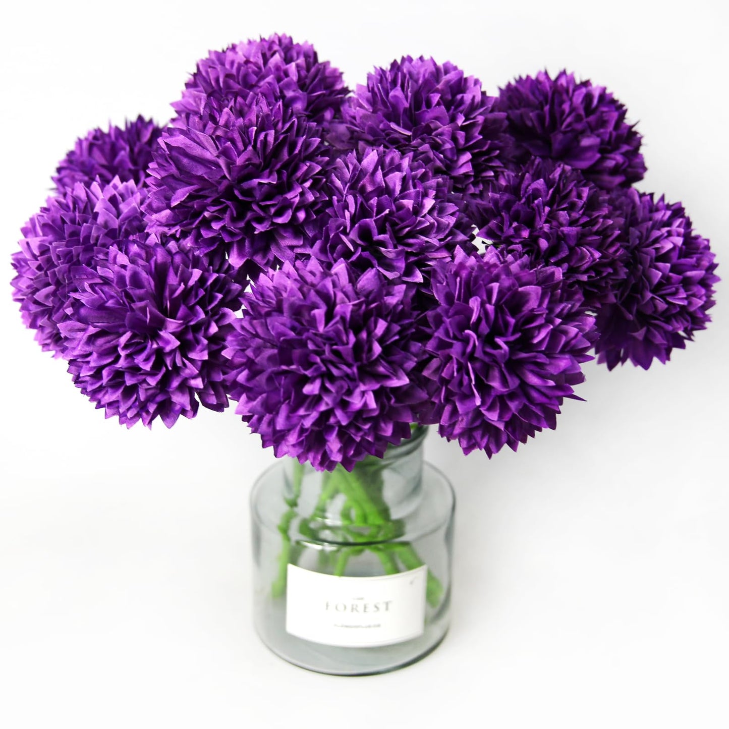 Tinsow 12 pcs Artificial Flowers Purple Faux Ball Chrysanthemum Bouquet Flowers Wedding Bouquet for Home Garden Party Wedding Decoration