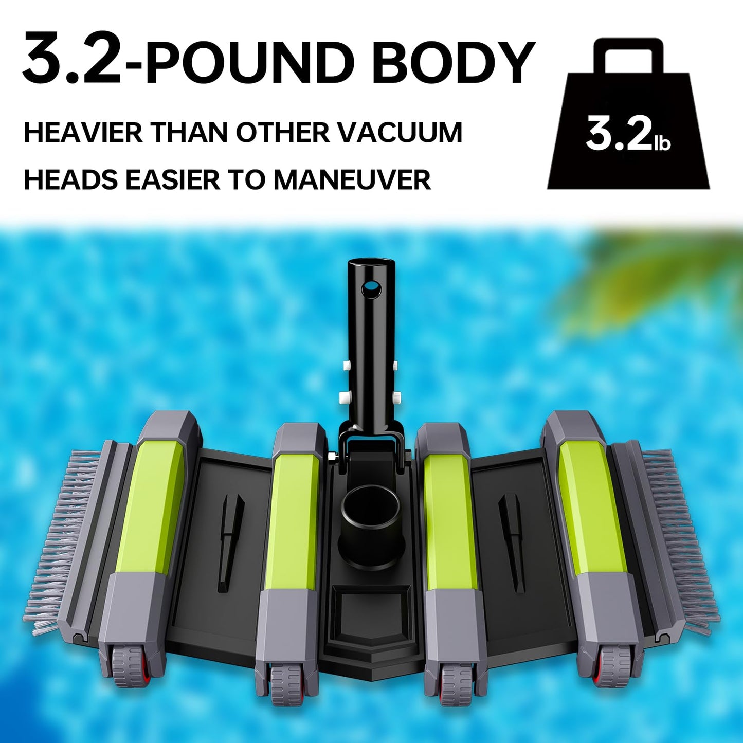 Sepetrel Heavy Duty Pool Vacuum Head with Wheels & Aluminum Handle, Professional Weighted Flexible Vacuum Head