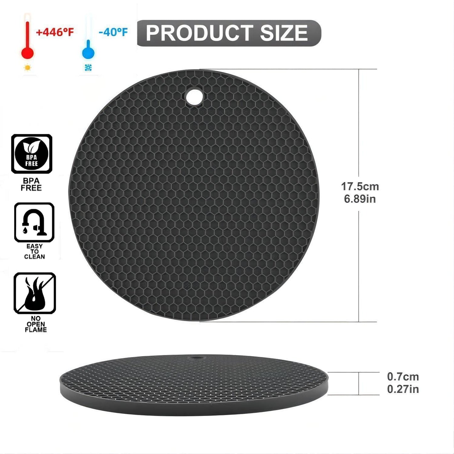 Hotsyang Silicone Trivets,Silicone Trivets for Hot Pots and Pans,Silicone Trivets for Hot Dishes,Trivet Mats for Kitchen, Shape:Round Silicone Mats Set,Silicone Hot Pads for Kitchen Table,Black 4 pcs