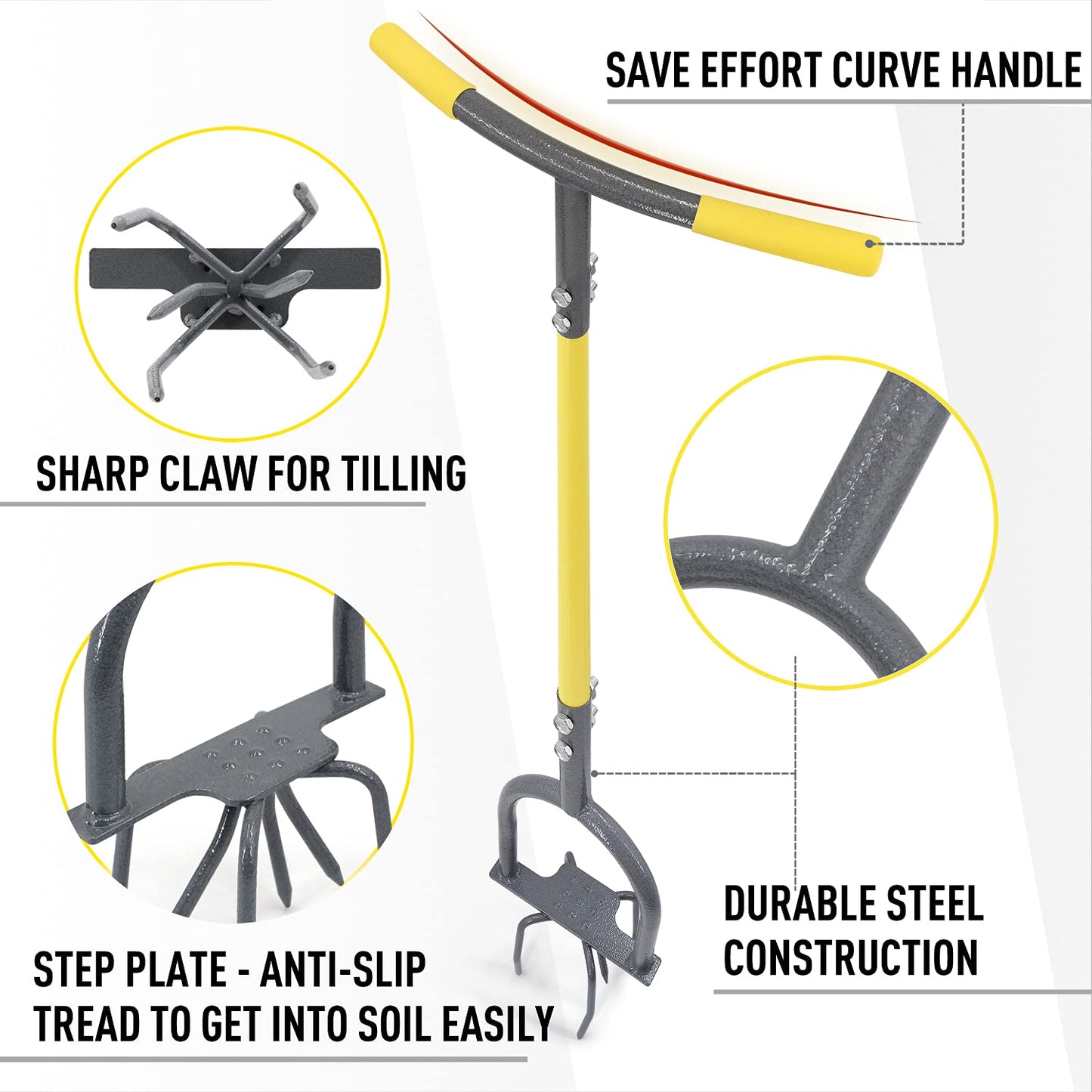 Jardineer Hand Tiller Garden Claw, Garden Twist Tiller Heavy Duty, Manual Soil Tiller for Flower Box and Raised Bed