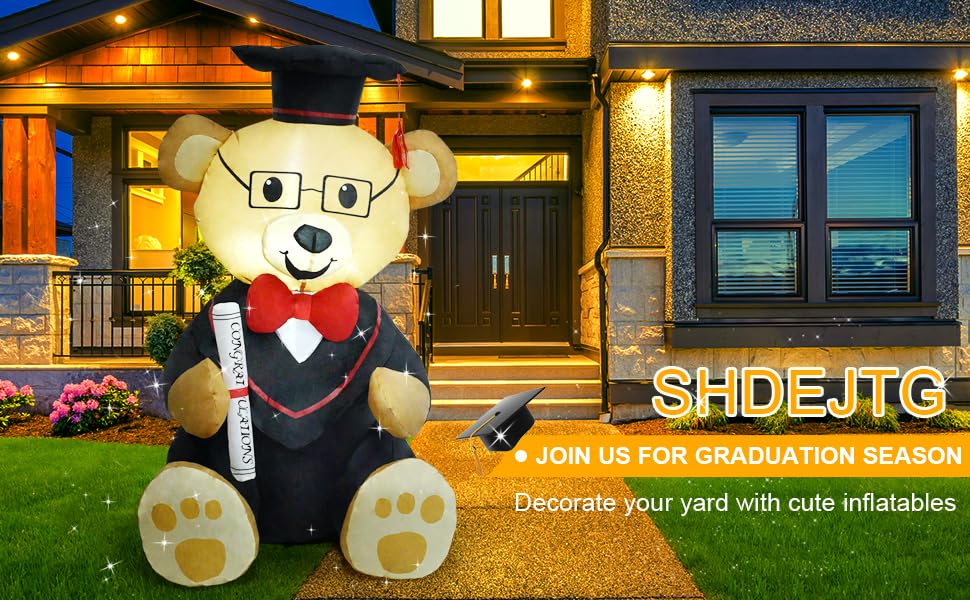 SHDEJTG InfleasJoiy 4ft Graduation Doctor Bear Inflatable Decoration, Holiday Yard Decoration with LED Lights, Outdoor Inflatable Decoration for Yard, Garden, Patio