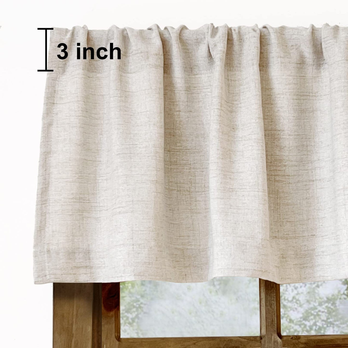 Faux Linen Valance for Windows Kitchen Living Room Valances Rod Pocket Farmhouse Country Rustic Bathroom Small Window Treatment (54x15 inch, Natural)