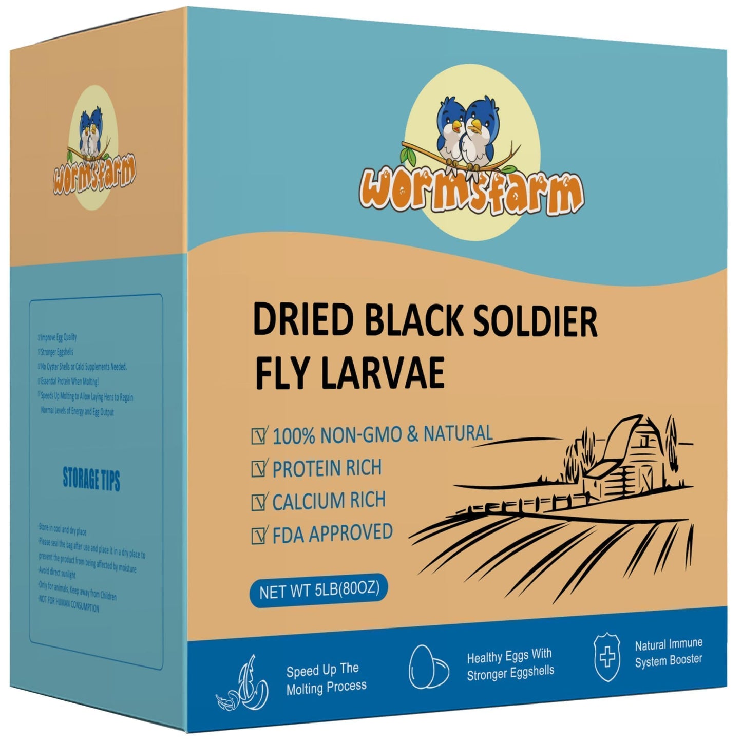 WormsFarm 5LB Dried Black Soldier Fly Larvae Treat for Chicken More Calcium Than Mealworms,for Laying Hen,Wild Birds (5 Pound)