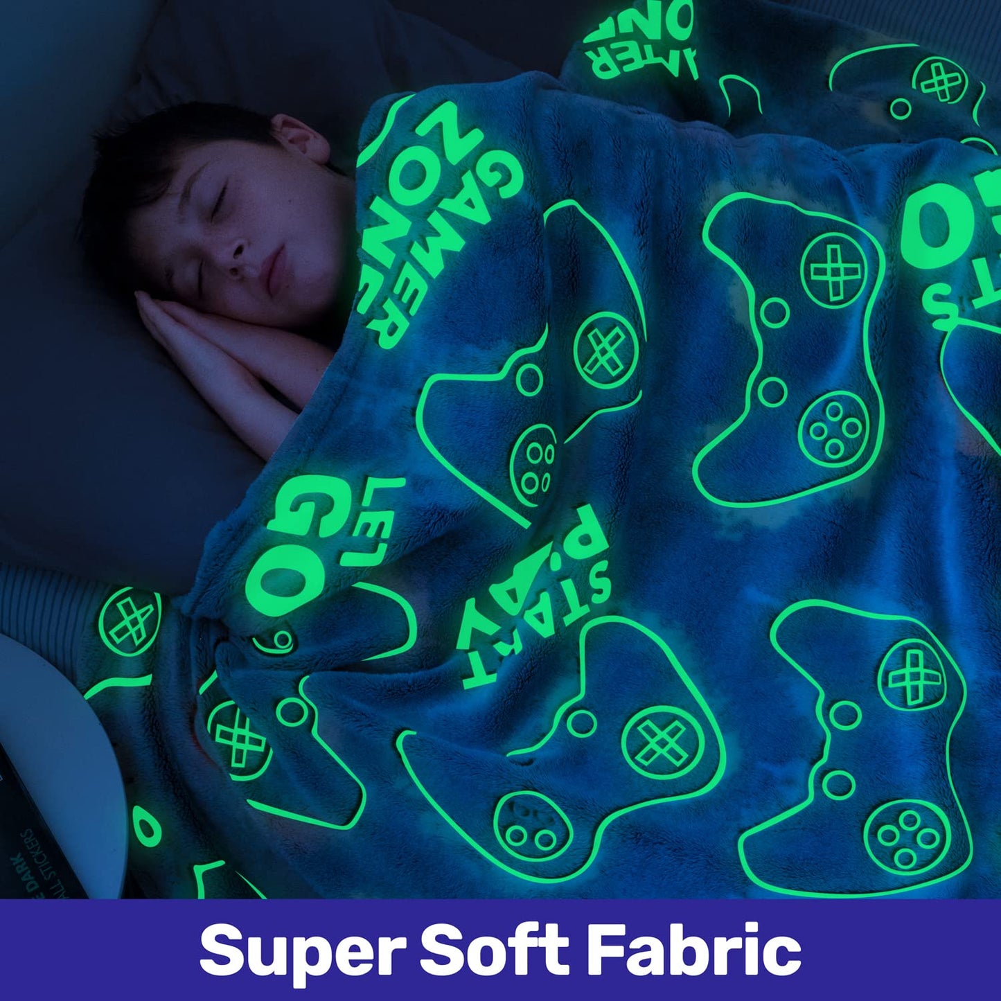 Glow in The Dark Blanket - Gaming Blanket, Big Size: 60 x 80 inch Soft Throw Blanket, Gamer Gifts for Kids Teenage, Adults, Plush Blanket Kids, Gamer Room Decor, Luminous Gamer Blanket, Boys Blanket